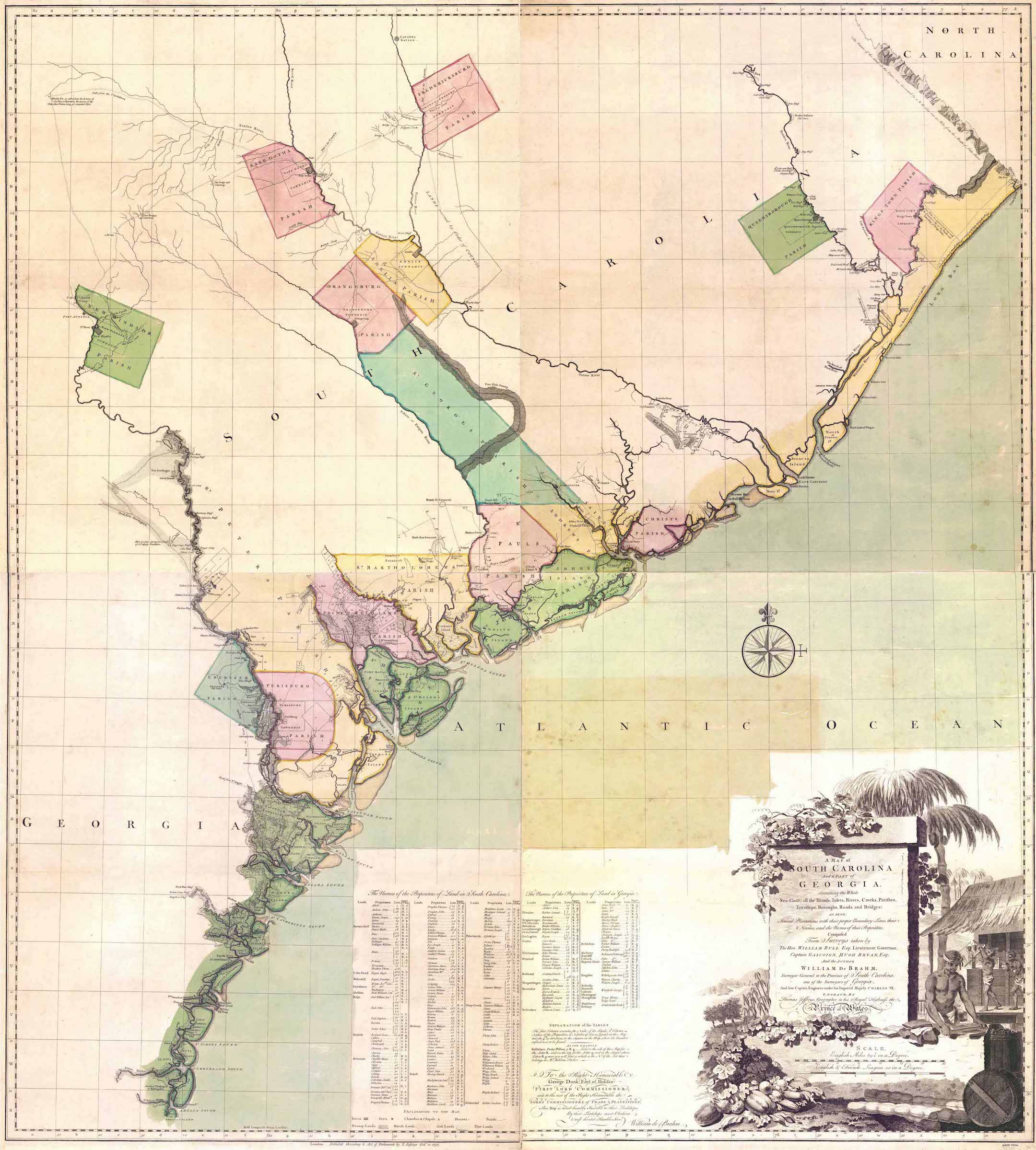 A 1757 map of South Carolina and Georgia by William deBrahm