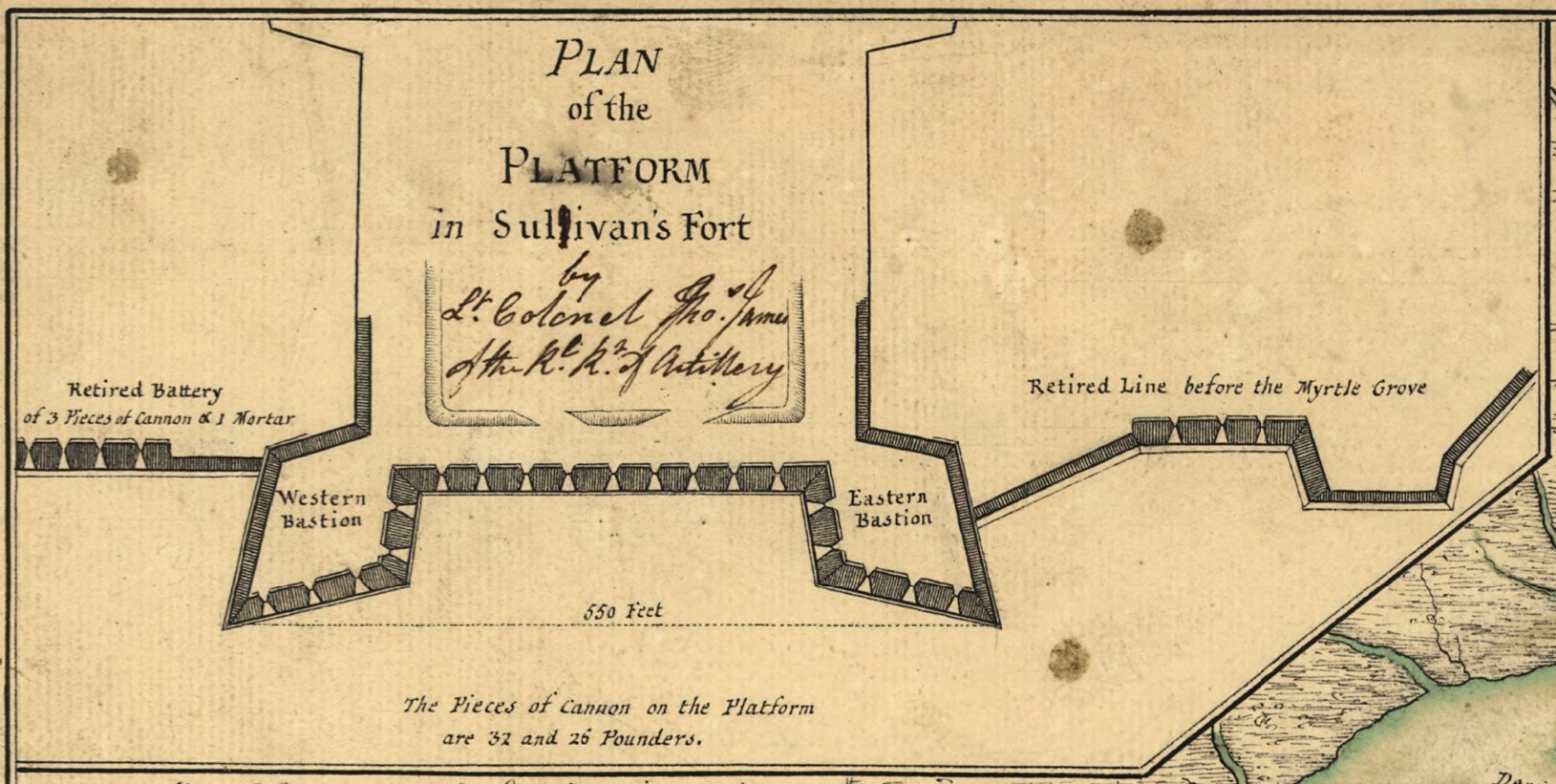 A detail of the fort on Sullivan&#039;s Island in a 1776 Faden map.