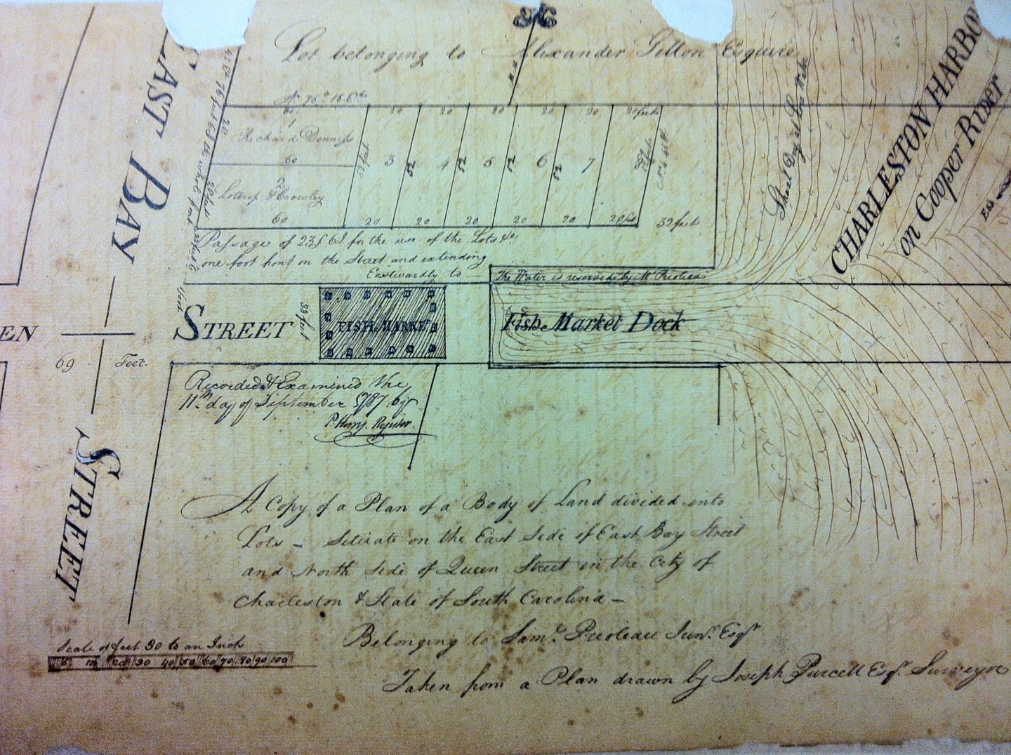 A 1787 plat of Charleston’s fish market and property around the east end of Queen Street.