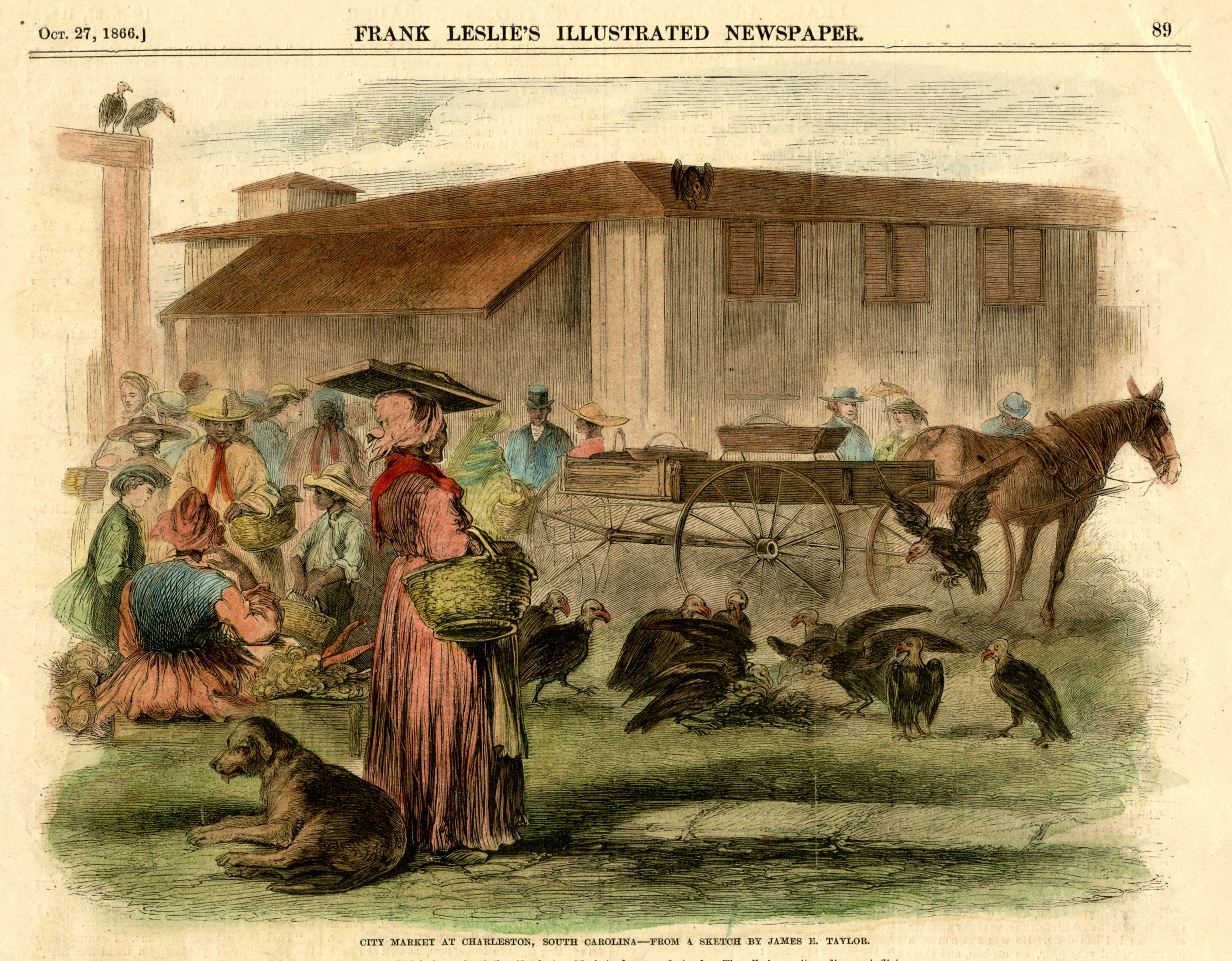 Charleston’s Market in the late summer of 1866, from Frank Leslie’s Illustrated Newspaper, 27 October 1866.
