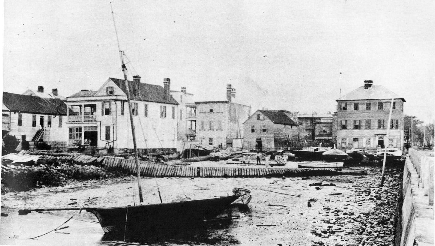 Damage on South Battery after the hurricane of 1885.