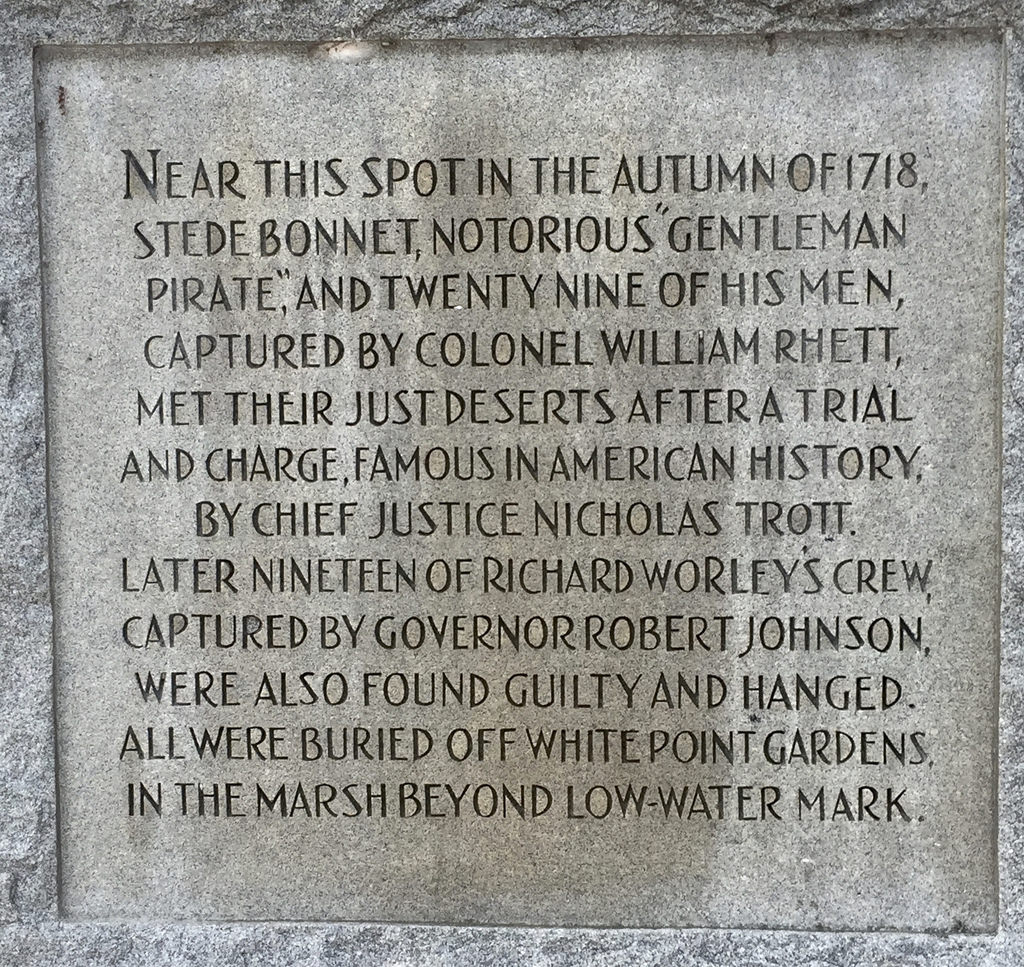 In the spring of 1943, the City of Charleston’s own Historical Commission discussed the idea of erecting some sort of historical marker to commemorate the execution of Major Stede Bonnet and the other pirates executed at White Point in 1718. 