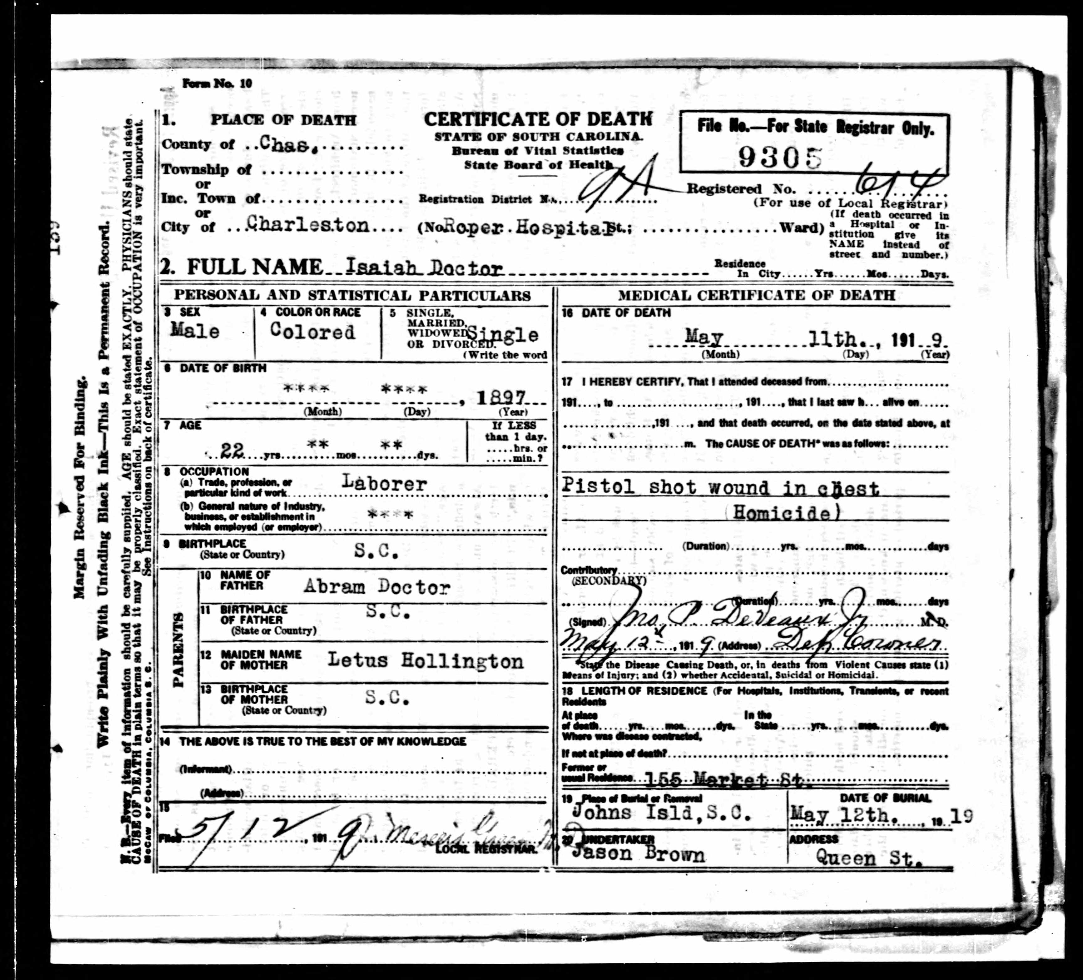 Doctor&#039;s death certificate.