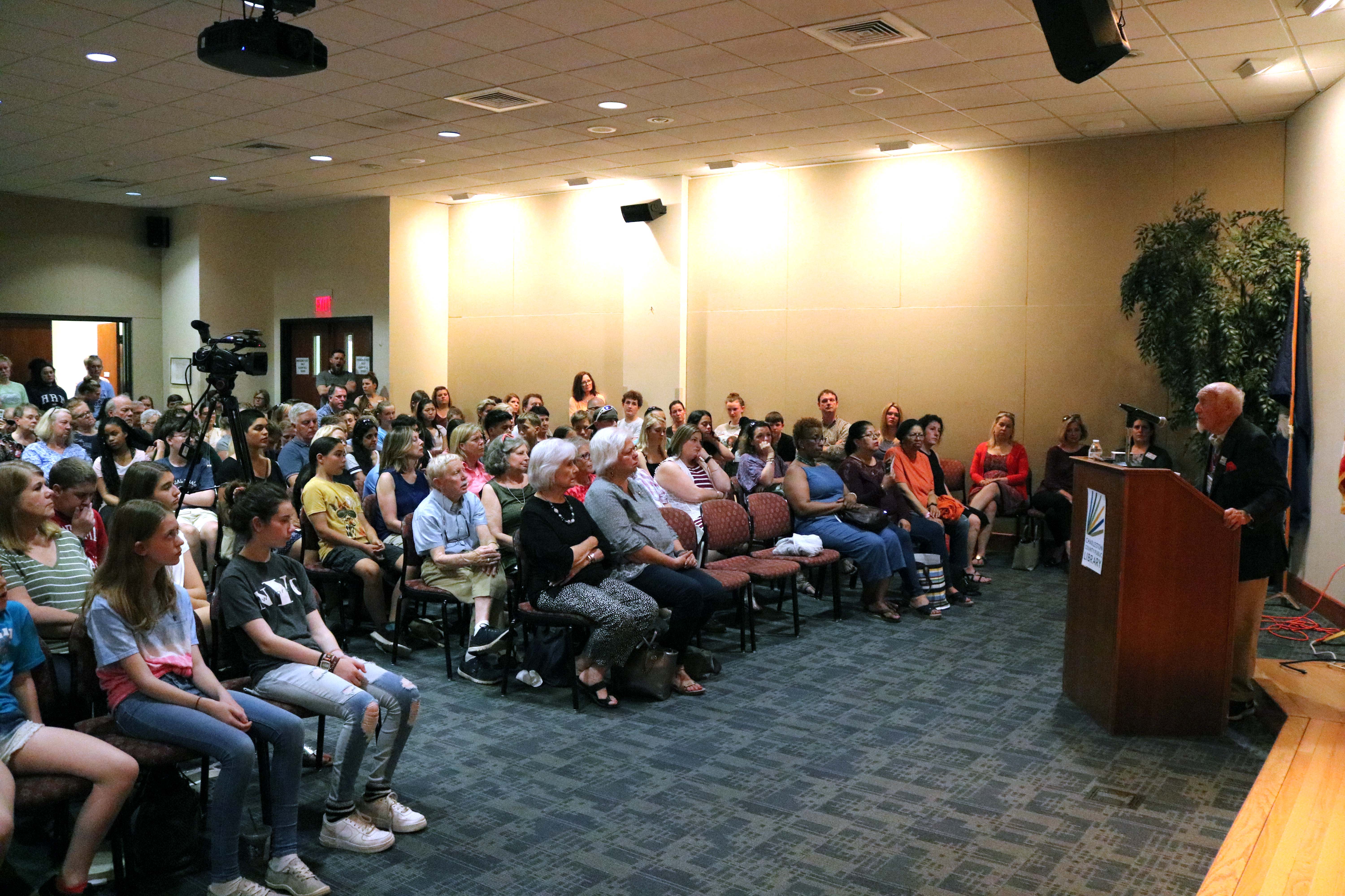 Joe Engel, Holocaust survivor, speaks during the Human Library Series in the Main Library Auditorium.