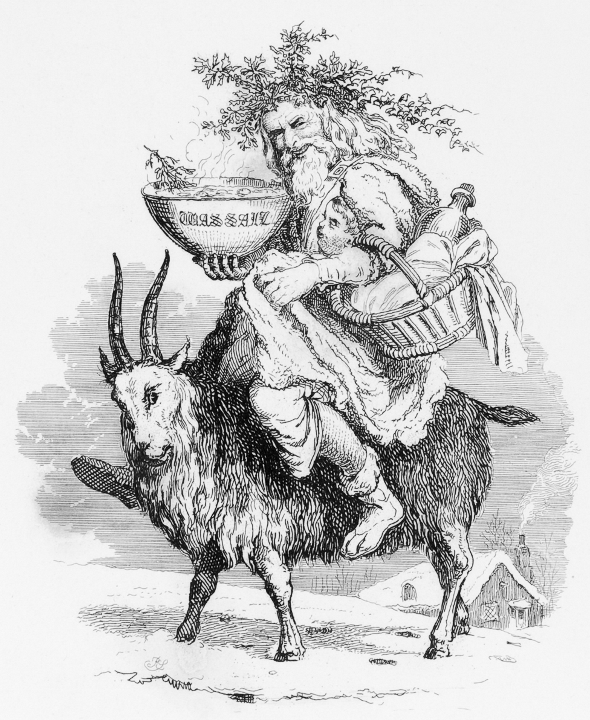 Old Father Christmas riding a goat. By Robert Seymour, 1836