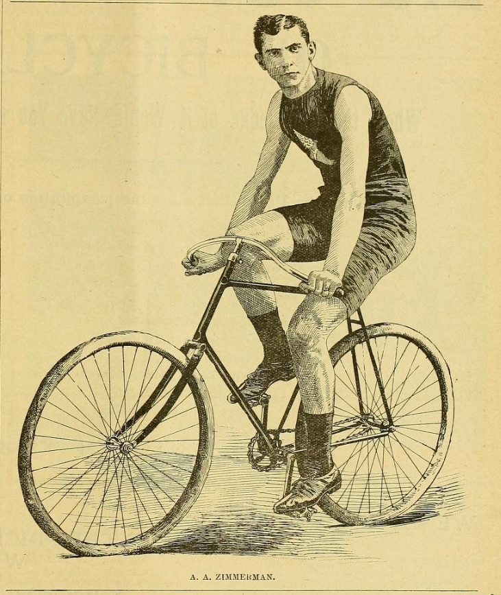 Arthur &quot;Zimmy&quot; Zimmerman, America&#039;s fastest rider in the 1890s. From Referee magazine, 11 August 1893.