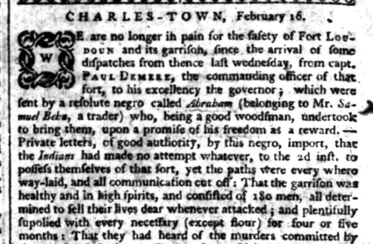An update on the fate of Fort Loudoun in February, 1760.