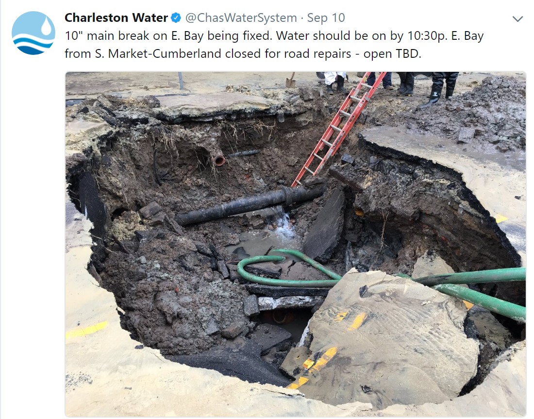 Sinkhole on East Bay Street, credit Charleston Water System