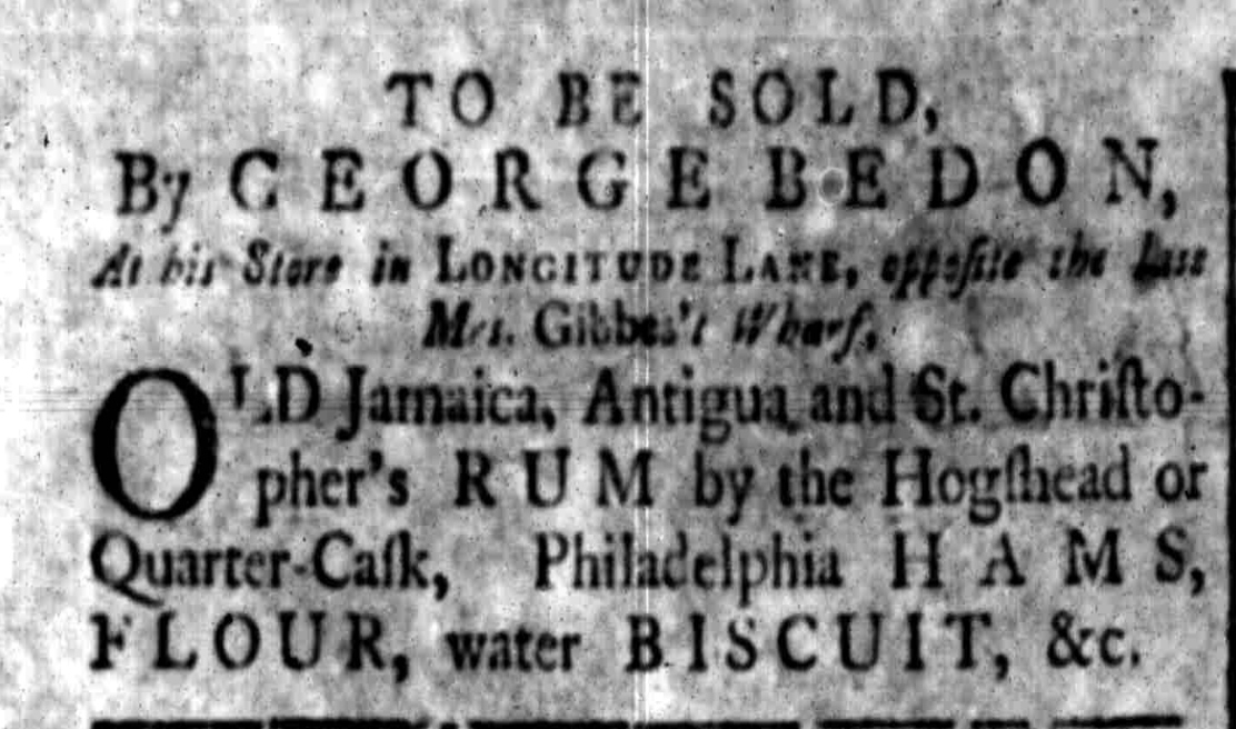 The first (?) use of the name “Longitude Lane,” in the South-Carolina Gazette, 15-22 May 1762.
