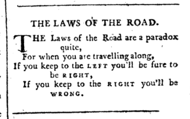 “The Road Paradox,” from Sporting Magazine, September 1793.