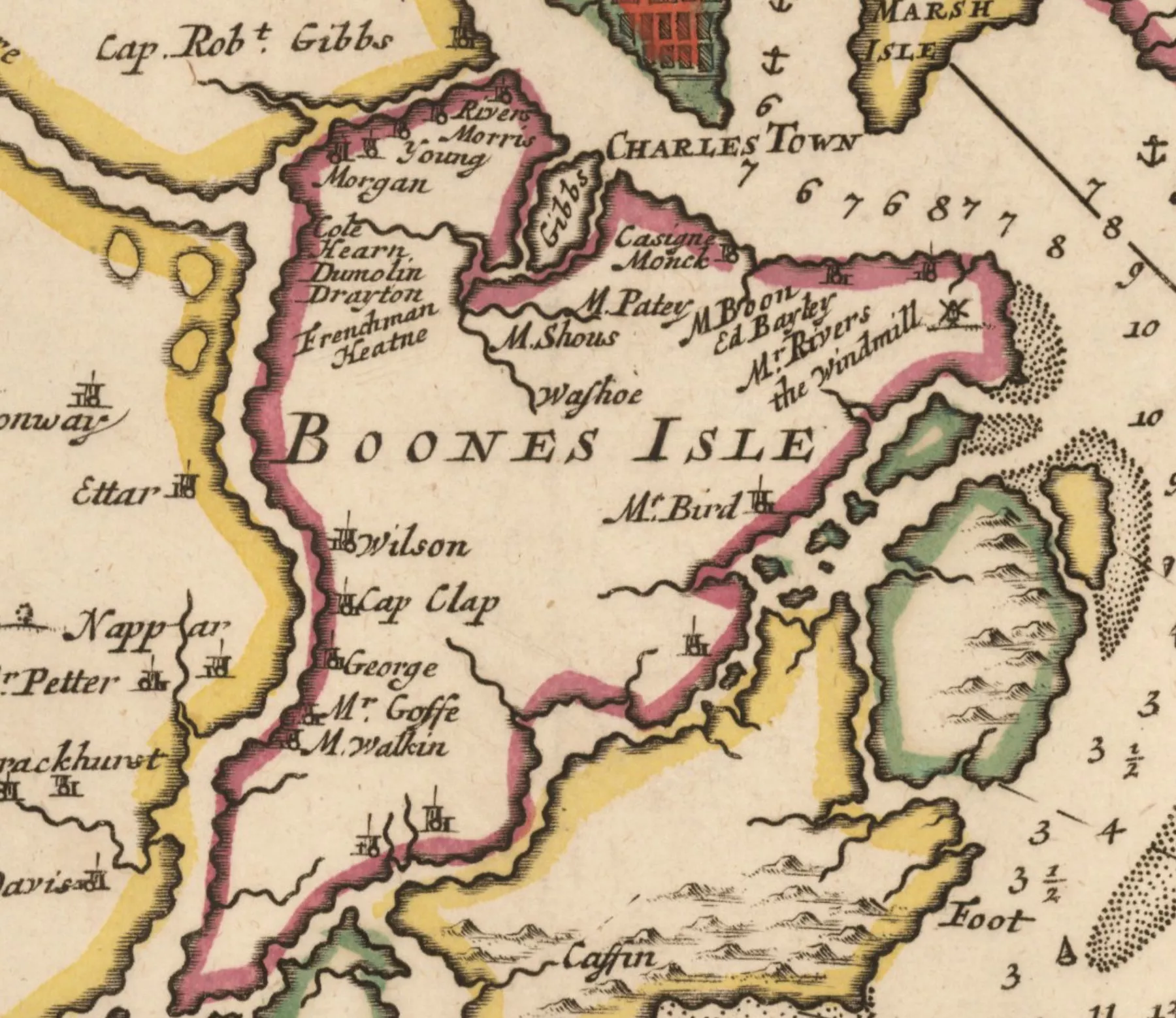 Detail of James Island from the 1696 Mortier map.