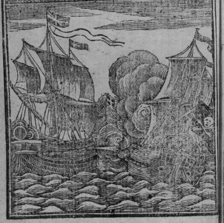 A 1725 depiction of pirates in combat from Johnson&#039;s History of the Pyrates