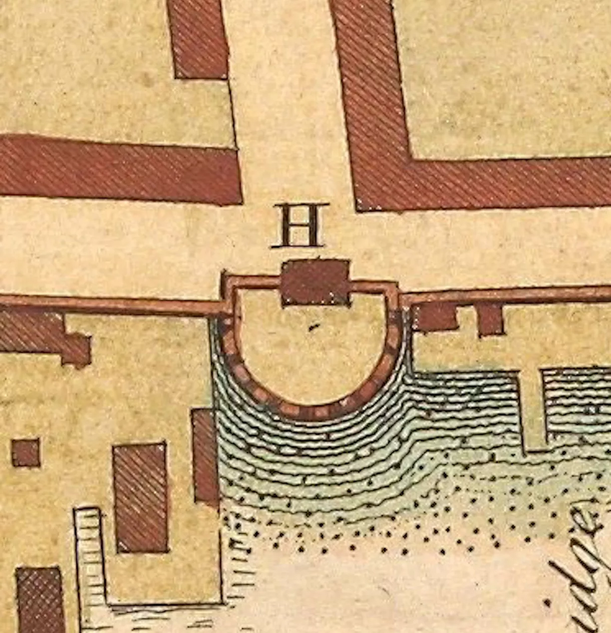 The 1739 Ichnography of Charleston Town showing a detail of Half Moon Battery.