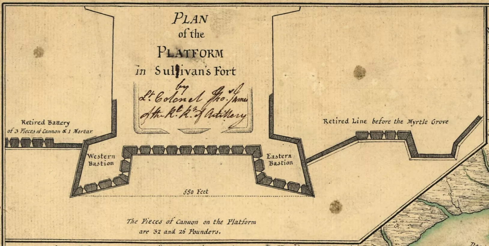 A detail of the fort on Sullivan&#039;s Island in a 1776 Faden map.