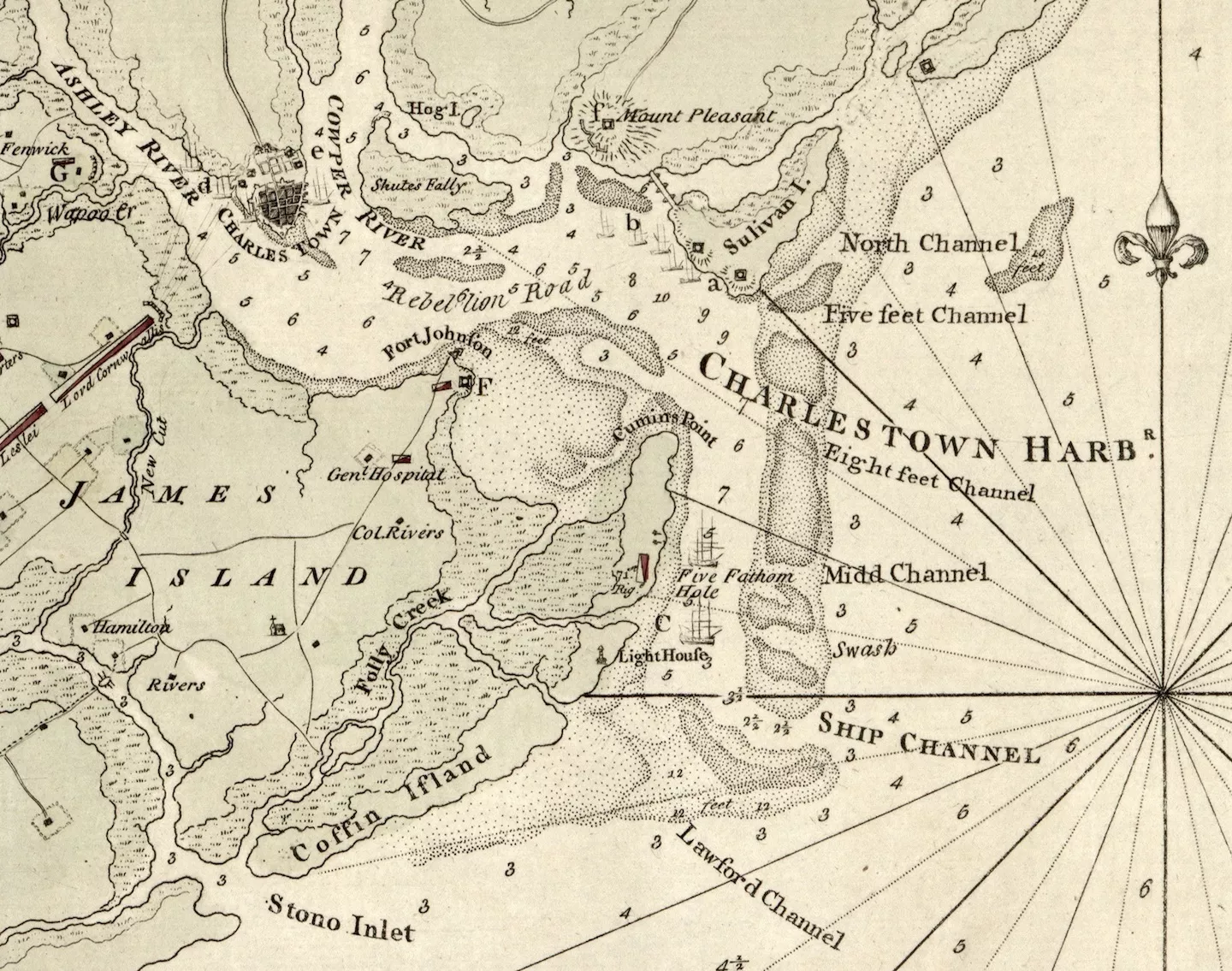 1780 George Sproule map of Charleston Harbor (Source: Library of Congress)