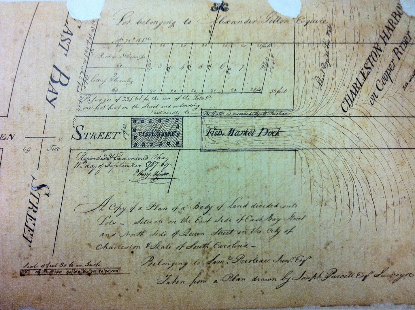 A 1787 plat of Charleston’s fish market and property around the east end of Queen Street.