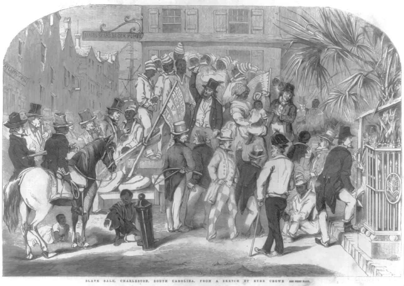 Depiction of a slave sale in Charleston, 1856 (Library of Congress)