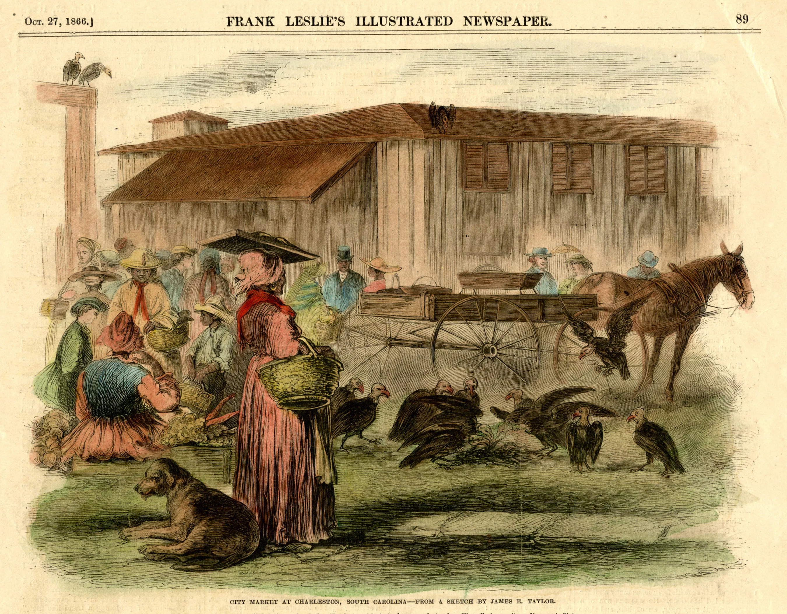 Charleston’s Market in the late summer of 1866, from Frank Leslie’s Illustrated Newspaper, 27 October 1866.