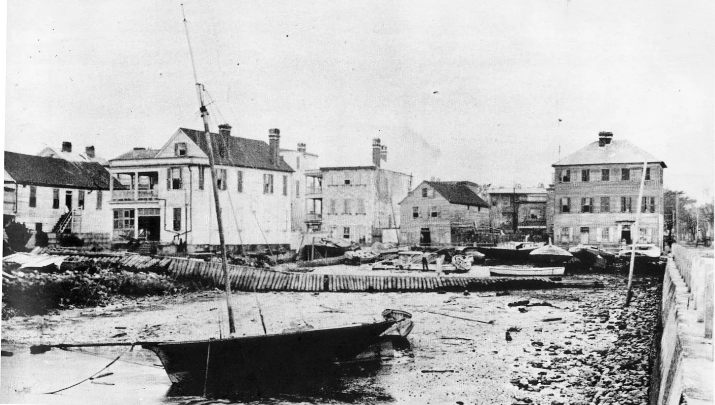 Damage on South Battery after the hurricane of 1885.