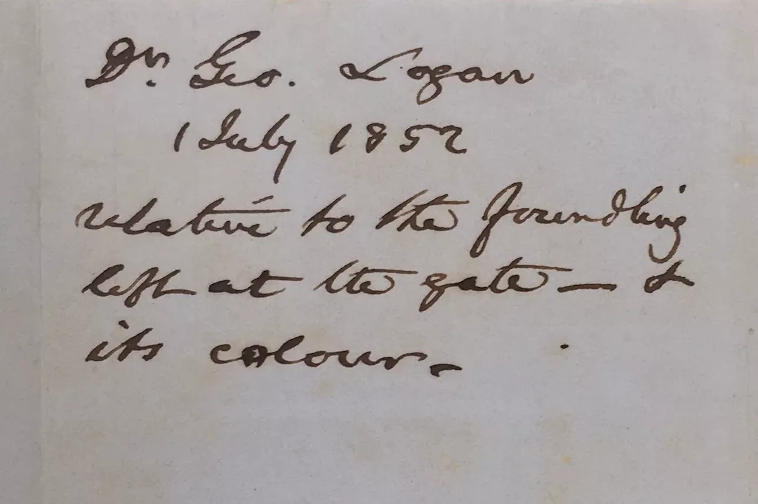 Docket of Dr. Logan&#039;s letter from July 1, 1852.