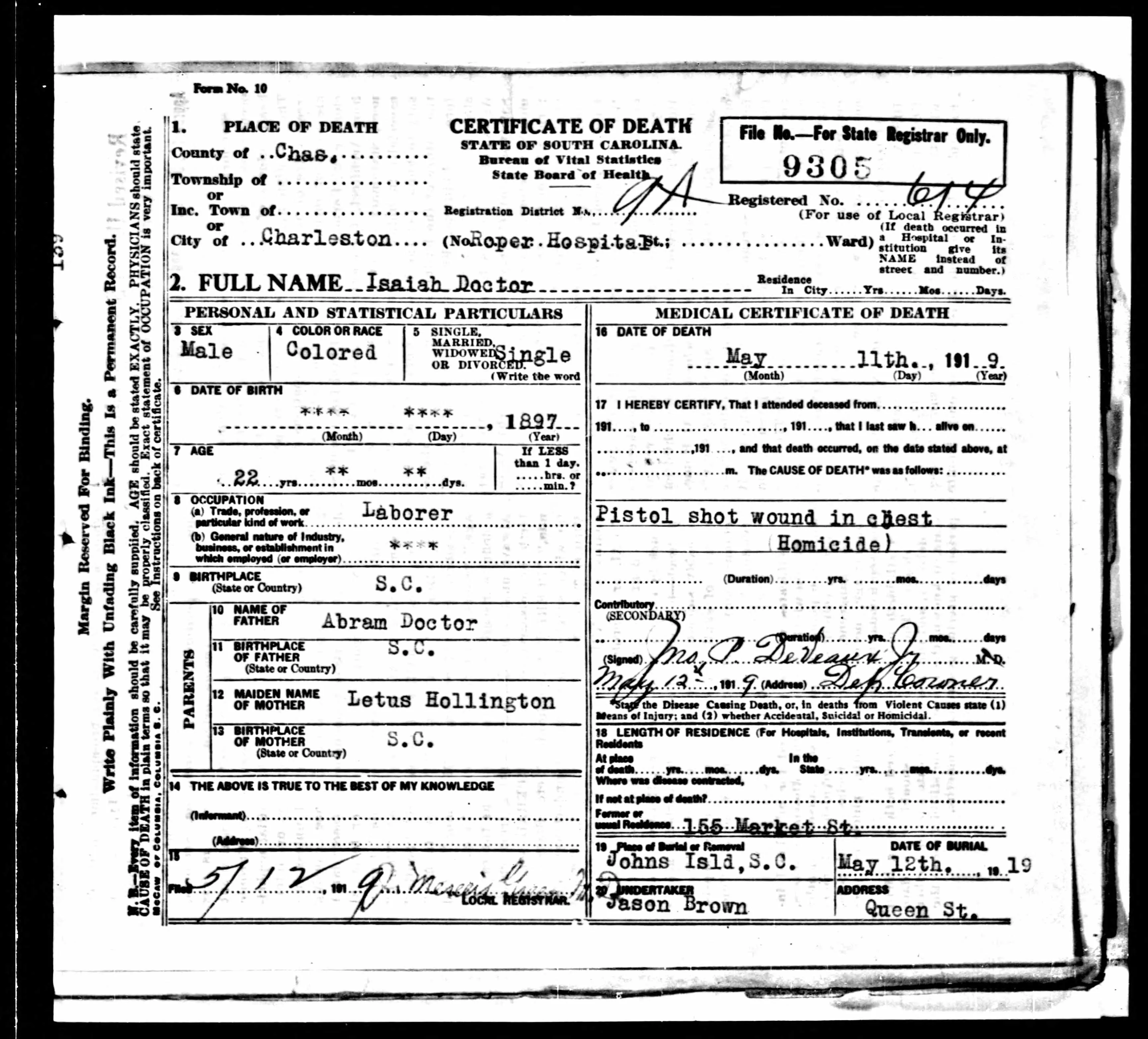 Doctor&#039;s death certificate.