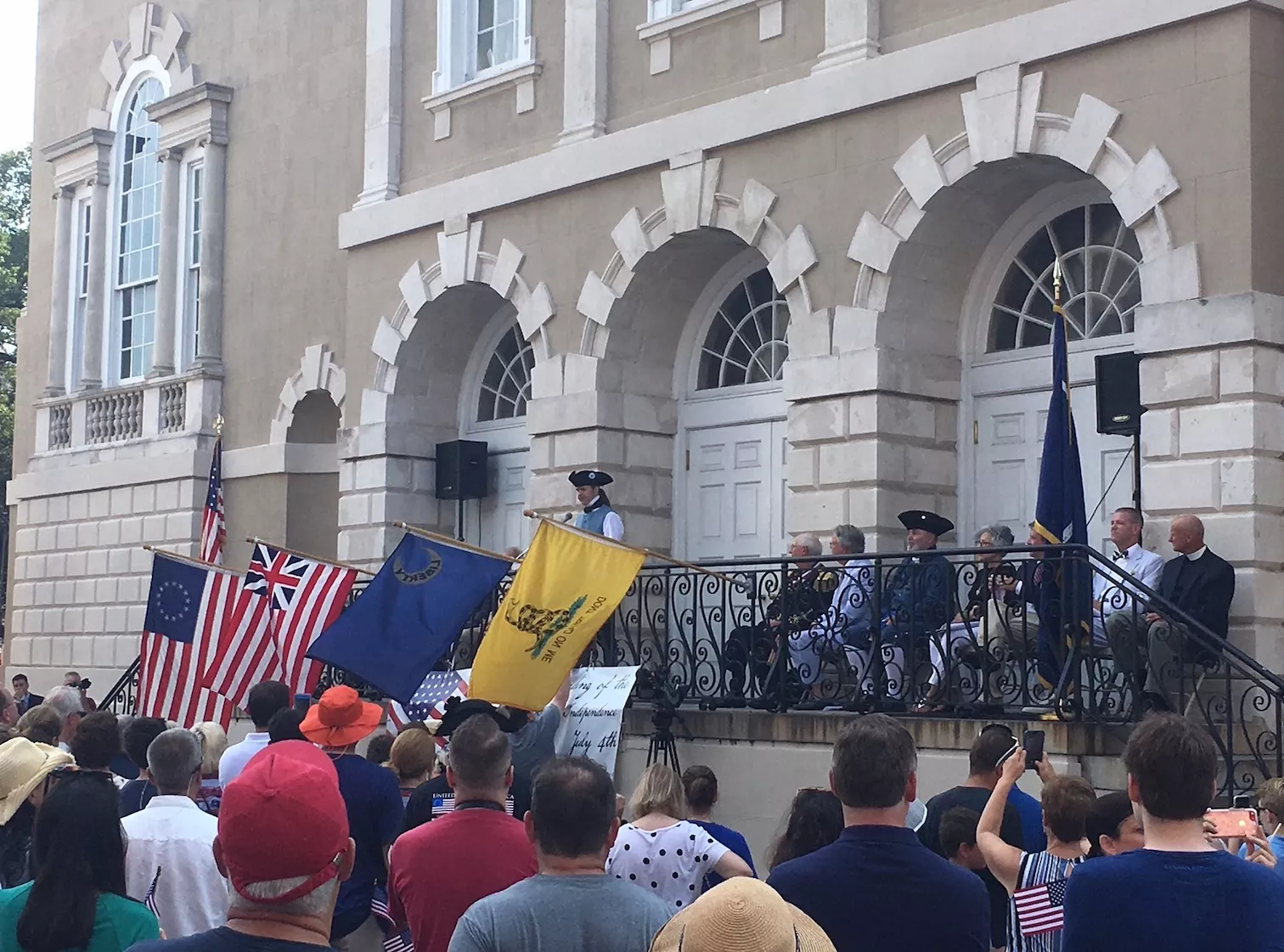 Dr. Nic Butler speaks during the July 4 ceremony at the Exchange in 2019.