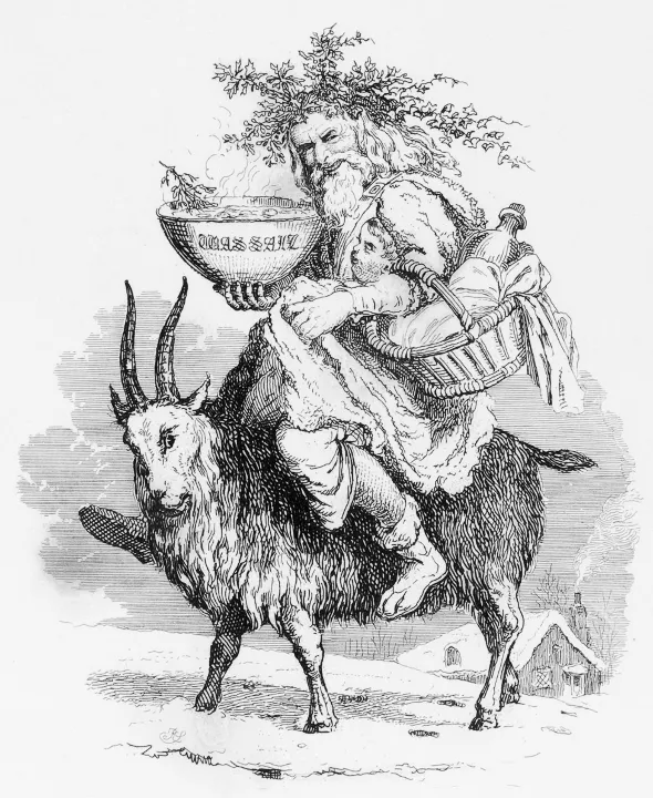 Old Father Christmas riding a goat. By Robert Seymour, 1836