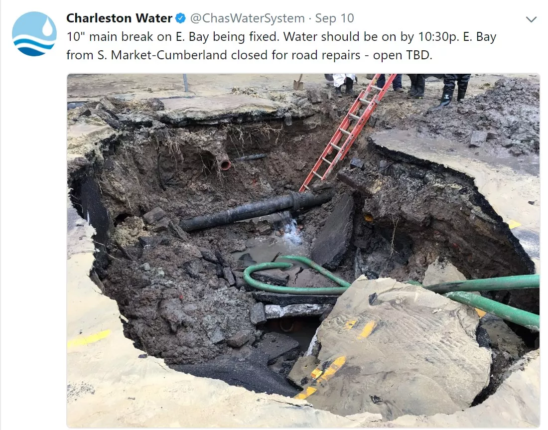 Sinkhole on East Bay Street, credit Charleston Water System