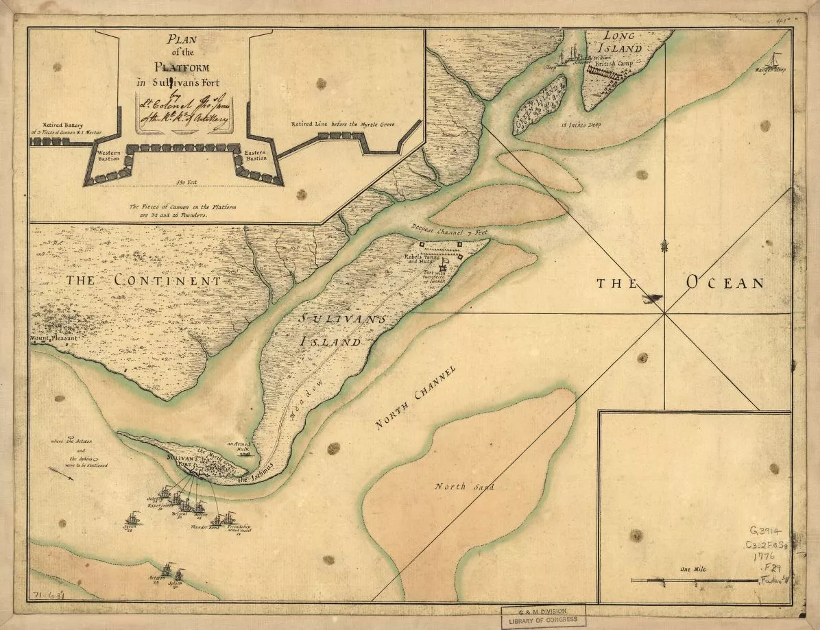 Detail from a 1776 map of the battle, from the collections of the Library of Congress.