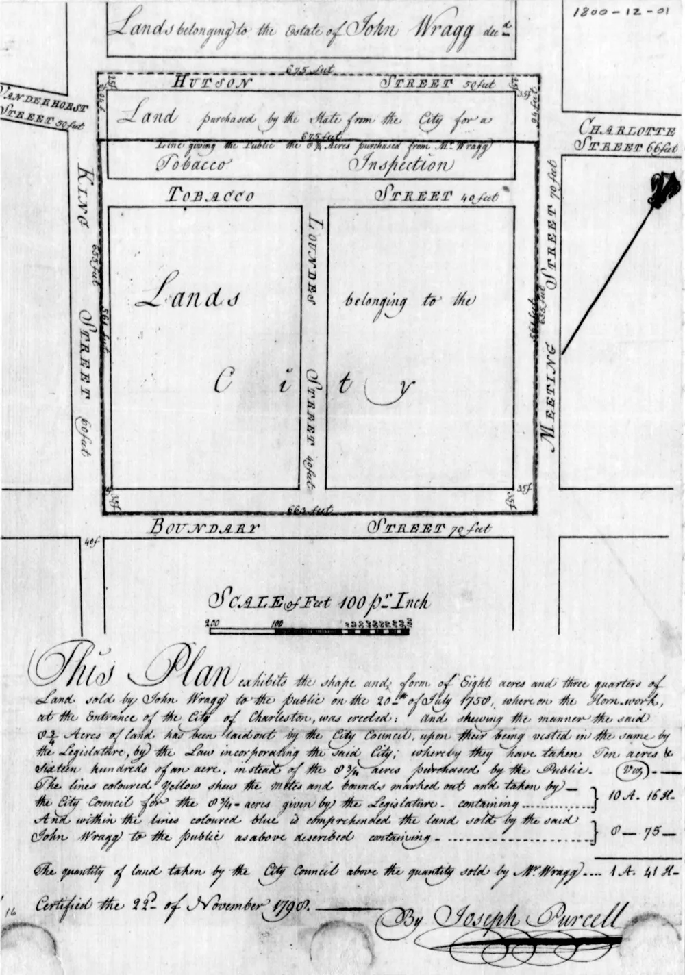 Joseph Purcell’s 1798 plat of the public land that became “Marion Square” and “the Citadel” (from the collections of the South Carolina Department of Archives and History)